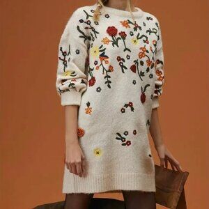 Anthropologie Flowers Half Sleeve Sweater Dress